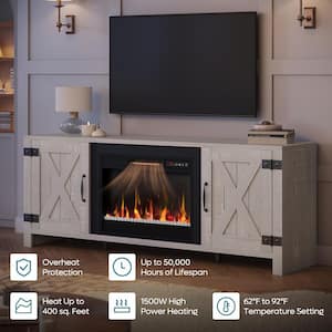 Farmhouse 63 in. Freestanding Electric Fireplace TV Stand Fits TVs up to 70 in. with Remote Control in White