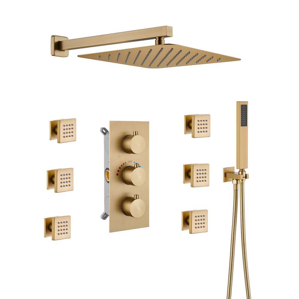 CASAINC Luxury 3-Spray Patterns Thermostatic 12 In. Wall Mount Rainfall ...