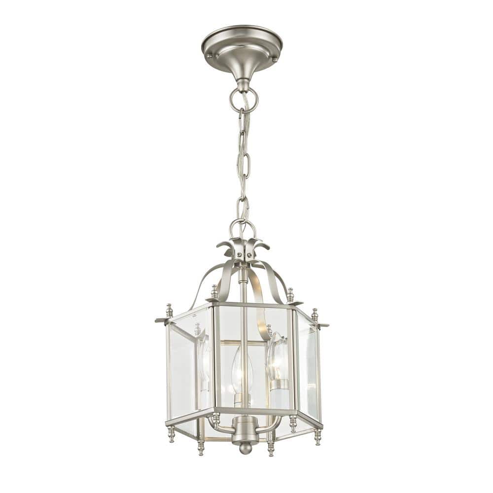 Elegant Brushed Nickel 3-Light Chandelier with Clear Beveled Glass
