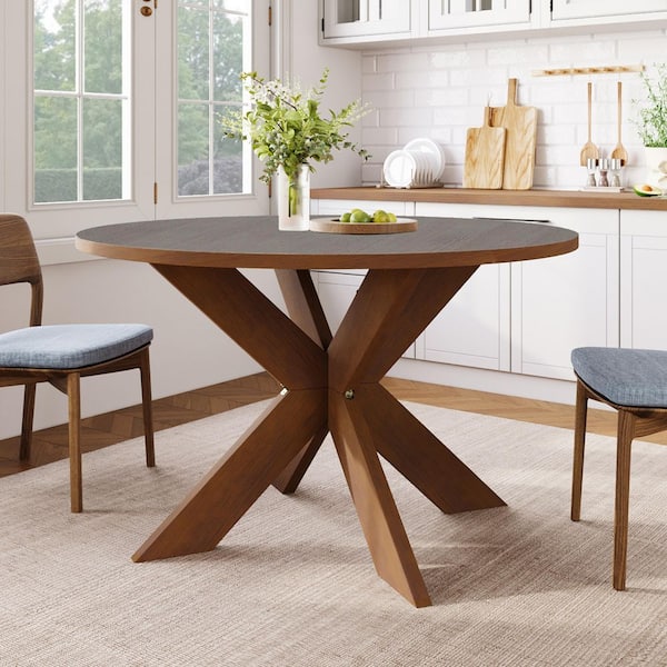 Quentin Modern Style Cherry Finish MDF Wood Top 46.1 in. W Cross Legs Dining Table Seats 4
