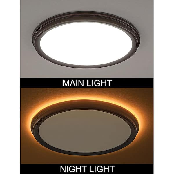 11 in. Oil Rubbed Bronze Low Profile LED Flush Mount Ceiling Light with Night Light 900LM 14W Adjustable CCT (4-Pack)