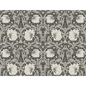 40.5 sq. ft. Charcoal & Pearl Grey Pimpernel Floral Vinyl Peel and Stick Wallpaper Roll
