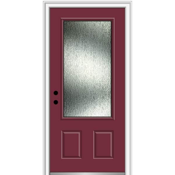MMI Door Rain Glass 36 in. x 80 in. Right-Hand Inswing 3/4 Lite 2-Panel Painted Burgundy Prehung Front Door on 6-9/16 in. Frame