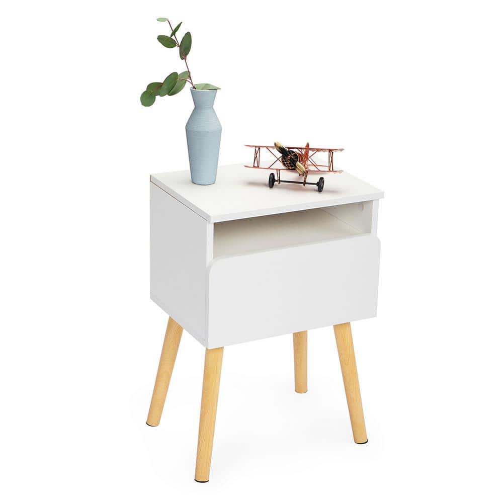 CIPACHO 1Drawer White Particle Board Nightstand 15.7 in. L x 11.8 in