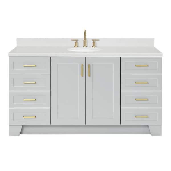 Taylor 66 in. Single Sink Freestanding Bathroom Vanity in Gray with Carrara White Quartz Top