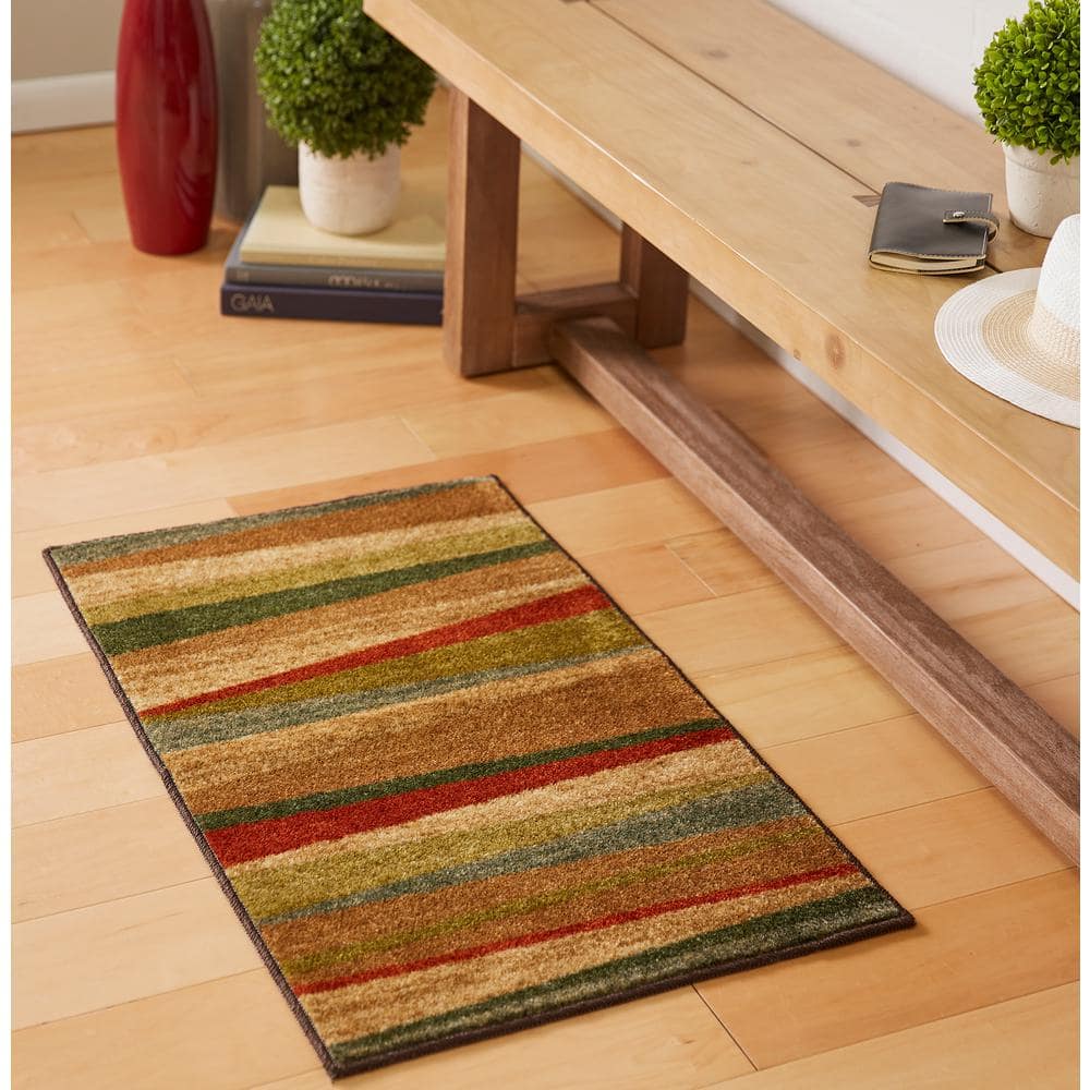 Mayan Sunset Red and Brown Striped Rectangular Rug