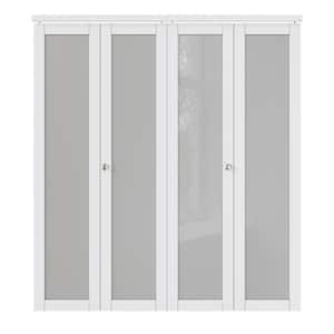 72 in. x 80 in. 1-Lite Tempered Frosted Glass Solid Core White Finished MDF Interior Closet Bi-Fold Door with Hardware
