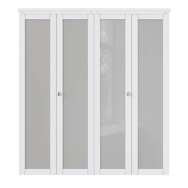 ARK DESIGN 72 in. x 80 in. 1-Lite Tempered Frosted Glass Solid Core White Finished MDF Interior Closet Bi-Fold Door with Hardware