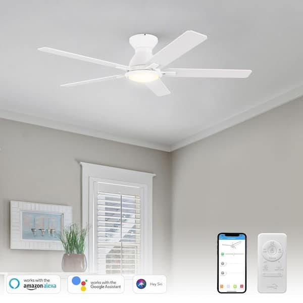 Essex 52 in. Dimmable LED Indoor/Outdoor White Smart Ceiling Fan with Light and Remote, Works with Alexa/Google Home