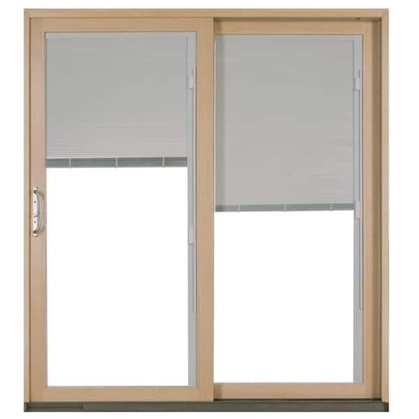 JELD-WEN 72 in. x 80 in. W-2500 White Clad Wood Right-Hand Full Lite Sliding Patio Door w/Unfinished Interior & Blinds