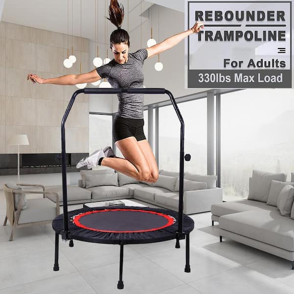 Mini Trampoline Pliable 102cm – Charge Max 150kg, Barre 5 Hauteurs, Silencieux, 6 Ventouses, Pour Maison/jardin