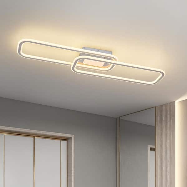 Lumin 41 in. W Brushed Nickel Integrated LED Semi Flush Mount Long Rectangular Ceiling Light for Bathroom in 3000K