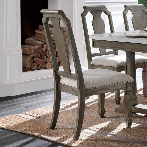 Acme Furniture Zumala Beige Linen and Weathered Oak Finish Linen Armless Side Chair (Set of 2)