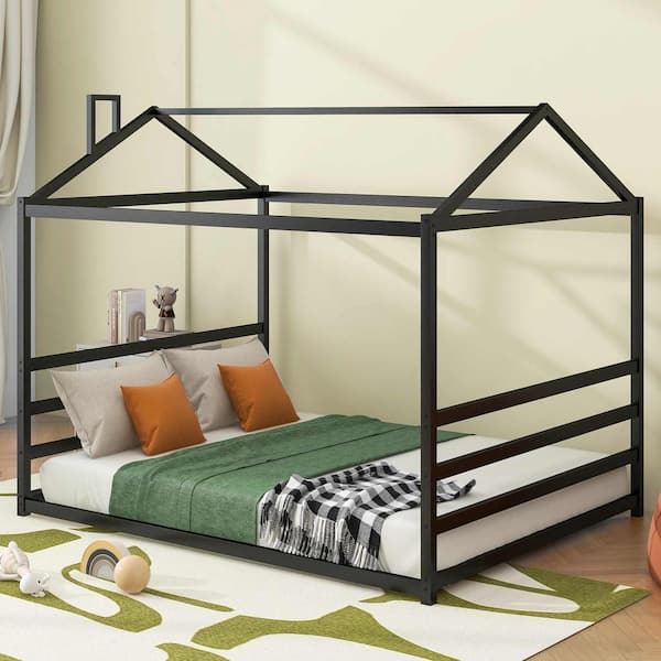 Polibi Gray Metal Frame Queen Platform Bed