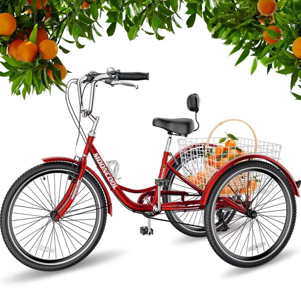 BOZTIY Blue & Red 26 in. 3-Wheel Bikes for Adults 7 Speed Adult Trikes  Bicycles Cruise Trike with Shopping Basket M-P26-XTQ - The Home Depot