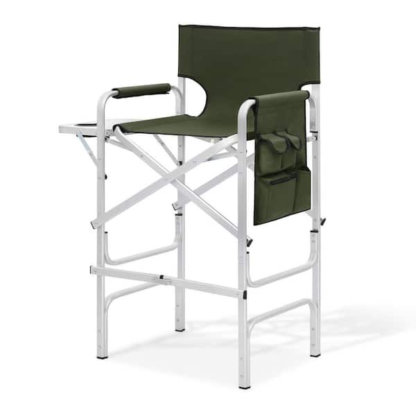 Green Aluminum Foldable Tall Camping/Fishing Chair with Cup Holder Tray and Storage Pocket (23.5 in. W x 44.5 in. H)