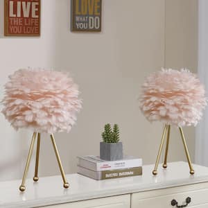 Columbus 19 " Gold Tripod Table Lamp Set With Pink Feather (Set of 2)