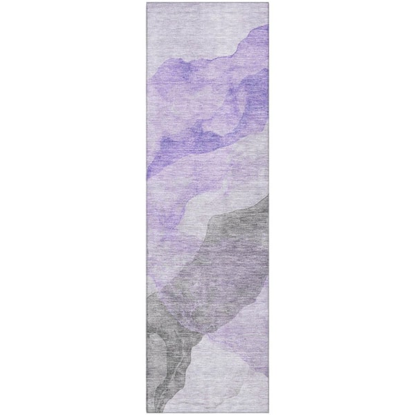Mayfield Premium Machine Washable Abstract AMF2109 Lavender 2 ft. x 7 ft. Runner Rug
