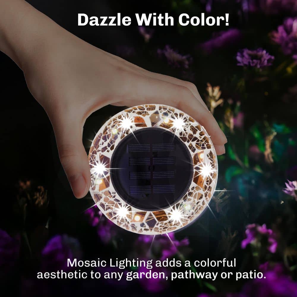 Tan Mosaic Solar Powered LED Pathway Disk Lights, 8-Pack