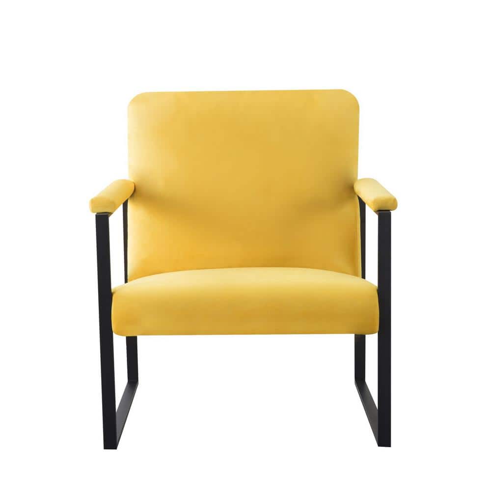 Yellow Velvet Arm Chair with Metal Leg