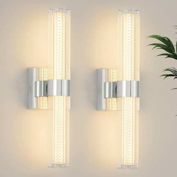 1-Light Modern LED Chrome Wall Sconce with Glass Shade Dimmable Sconces Wall Lighting (2-Pack)