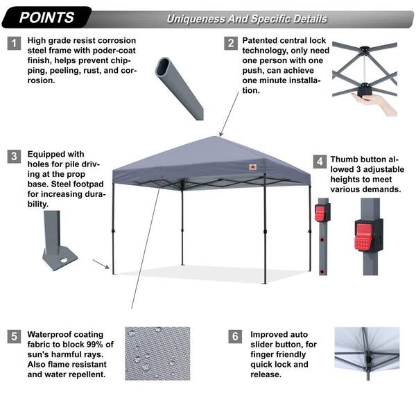 ABCCANOPY 10 ft. x 10 ft. Grey Instant Pop Up Canopy Tent