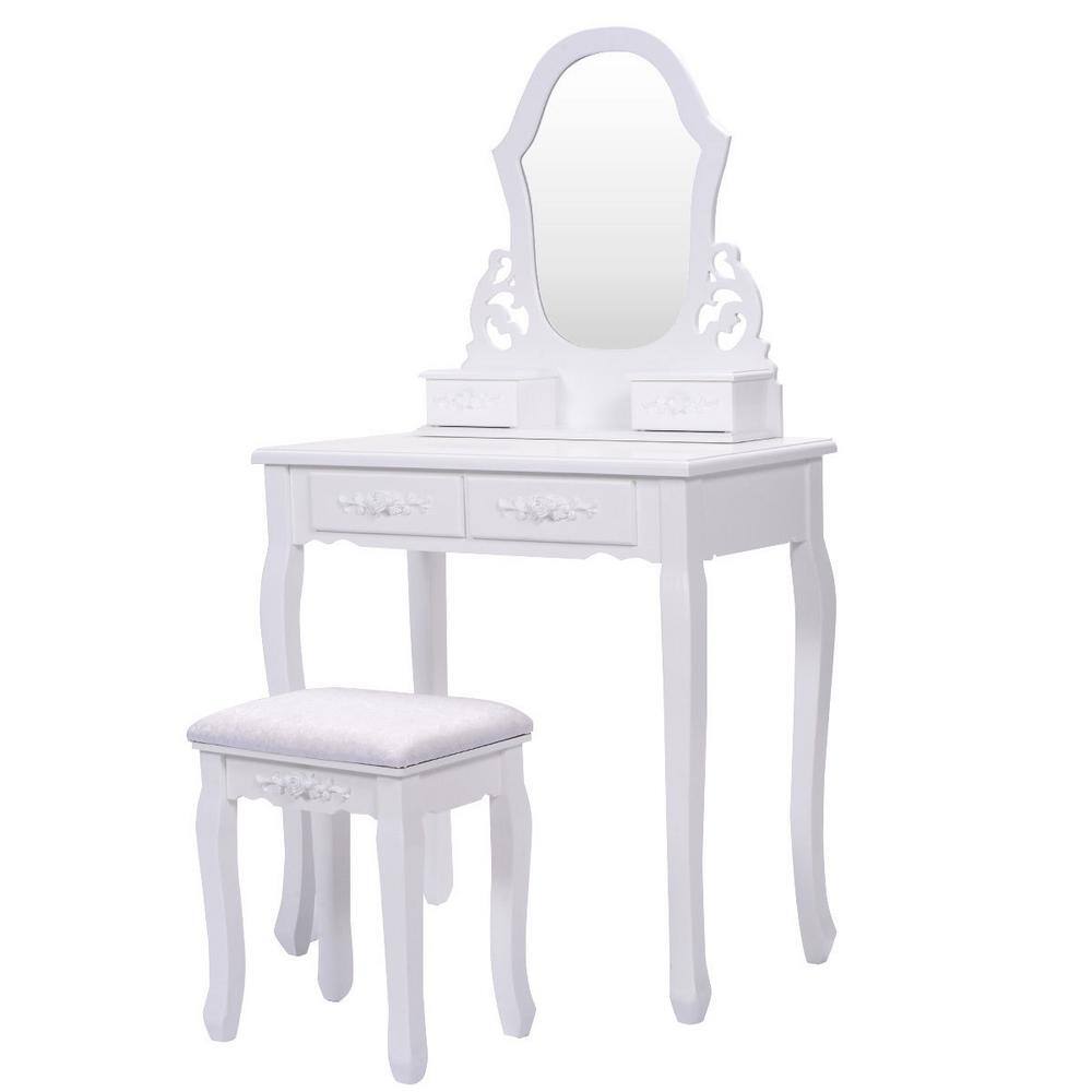 FORCLOVER White Dressing Vanity Sets with 4 Drawers, Detachable Top and ...