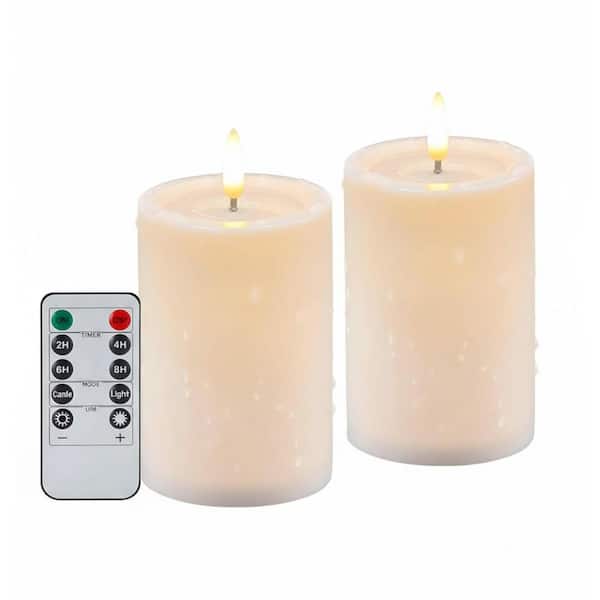 Ivory Battery Operated Waterproof Flameless Candles with Remote and Timers 3 in. x 4 in. Set of 2