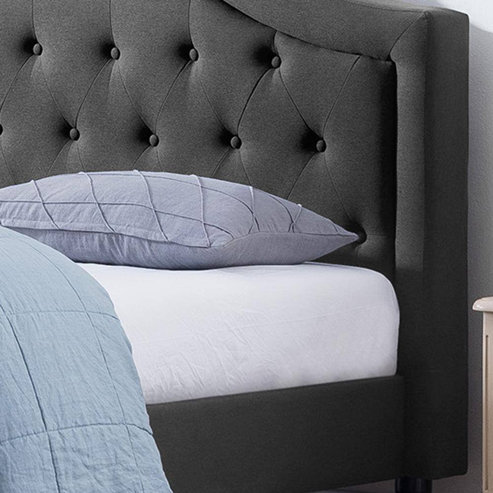 Charcoal Gray Tufted Upholstered Queen Platform Bed Frame