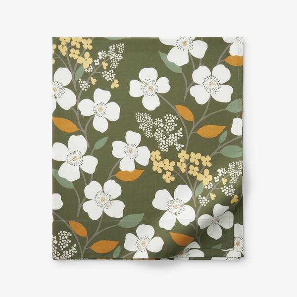 The Company Store Company Cotton Adley Floral Olive Cotton Percale King/Cal King Flat Sheet