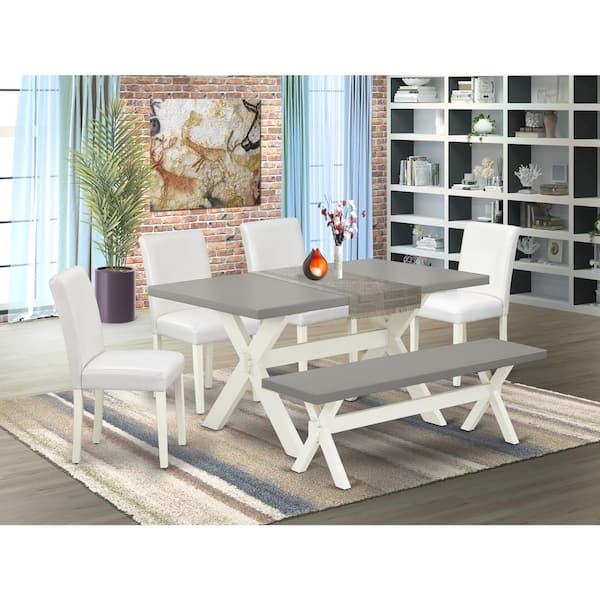 6-Piece Natural Oak Finish Solid Wood Top dining Table with 1-Bench and 4-Chairs with Lattice Back