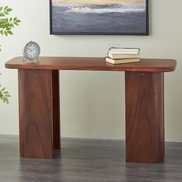 31 in. x 55 in. Dark Brown Rectangle Wood Console Table with Curved Legs Panels
