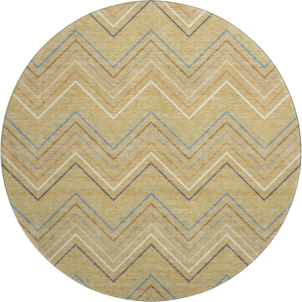 Mayfield Premium Machine Washable Abstract AMF2392 Gold 8 ft. x 8 ft. Round Rug