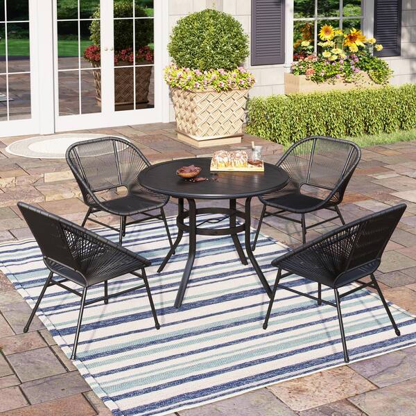 PHI VILLA Rattan 5Piece Metal Outdoor Dining Set with Round Metal