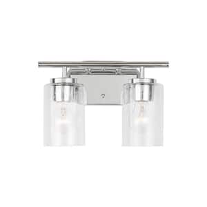 Oslo 12.5 in. 2-Light Chrome Contemporary Transitional Dimmable Wall Bath Vanity Light with Clear Seeded Glass Shades