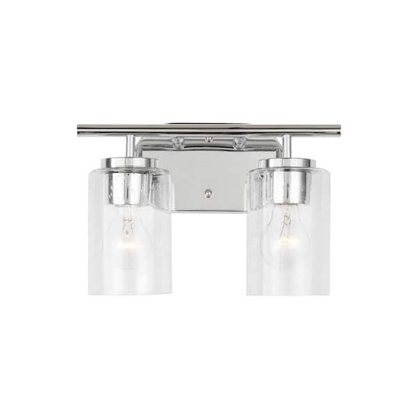 Generation Lighting Oslo 12.5 in. 2-Light Chrome Contemporary Transitional Dimmable Wall Bath Vanity Light with Clear Seeded Glass Shades