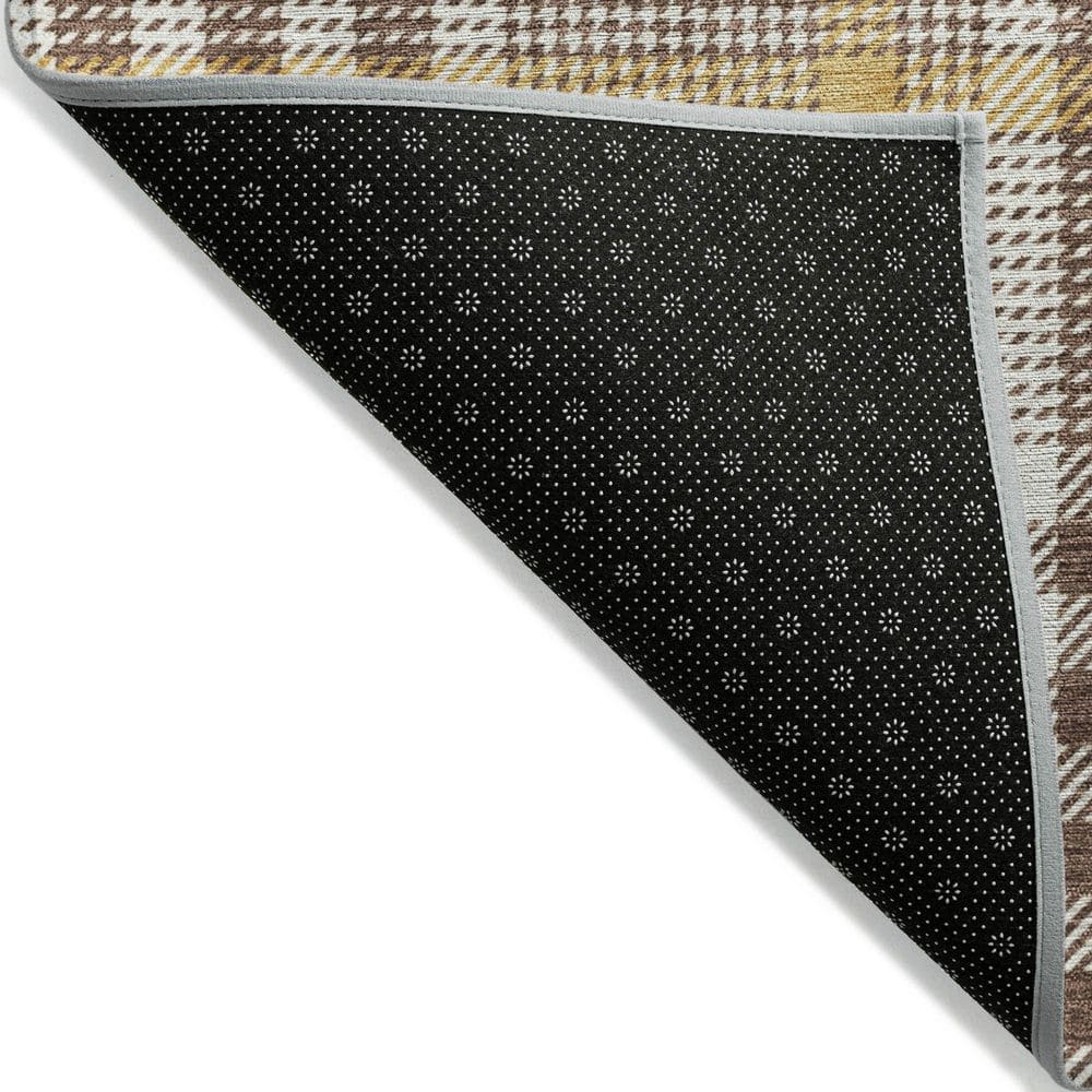 Brown Plaid Synthetic Washable Rectangular Area Rug 30" x 20"