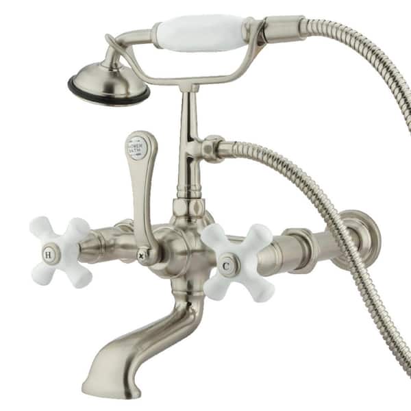 Kingston Brass Vintage 7 in. Center 3-Handle Claw Foot Tub Faucet with Handshower in Brushed Nickel