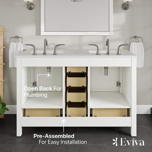 Eviva Aberdeen 48 in. W x 22 in. D x 34 in. H Double Bath Vanity in Gray with White Carrara Marble Top with White Sinks