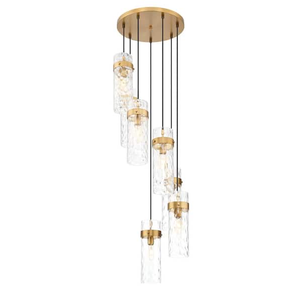 Fontaine 7 Light Rubbed Brass Chandelier for Indoor Use with No Bulbs Included