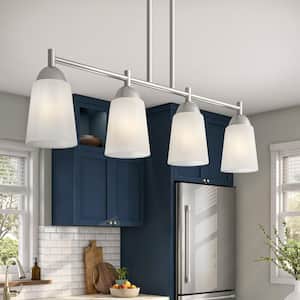 Malone 60-Watt 4-Light Brushed Nickel Linear Pendant with Frosted Glass Shades