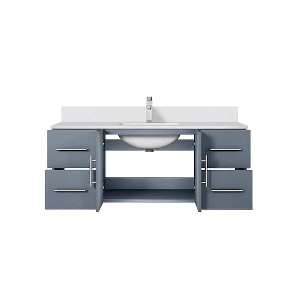 Geneva 48 in. W x 22 in. D Dark Grey Bath Vanity, Cultured Marble Top, and Faucet Set