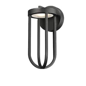 Leland 12.5 in. Black Outdoor Shaded Hardwired Wall Sconce with Integrated LED