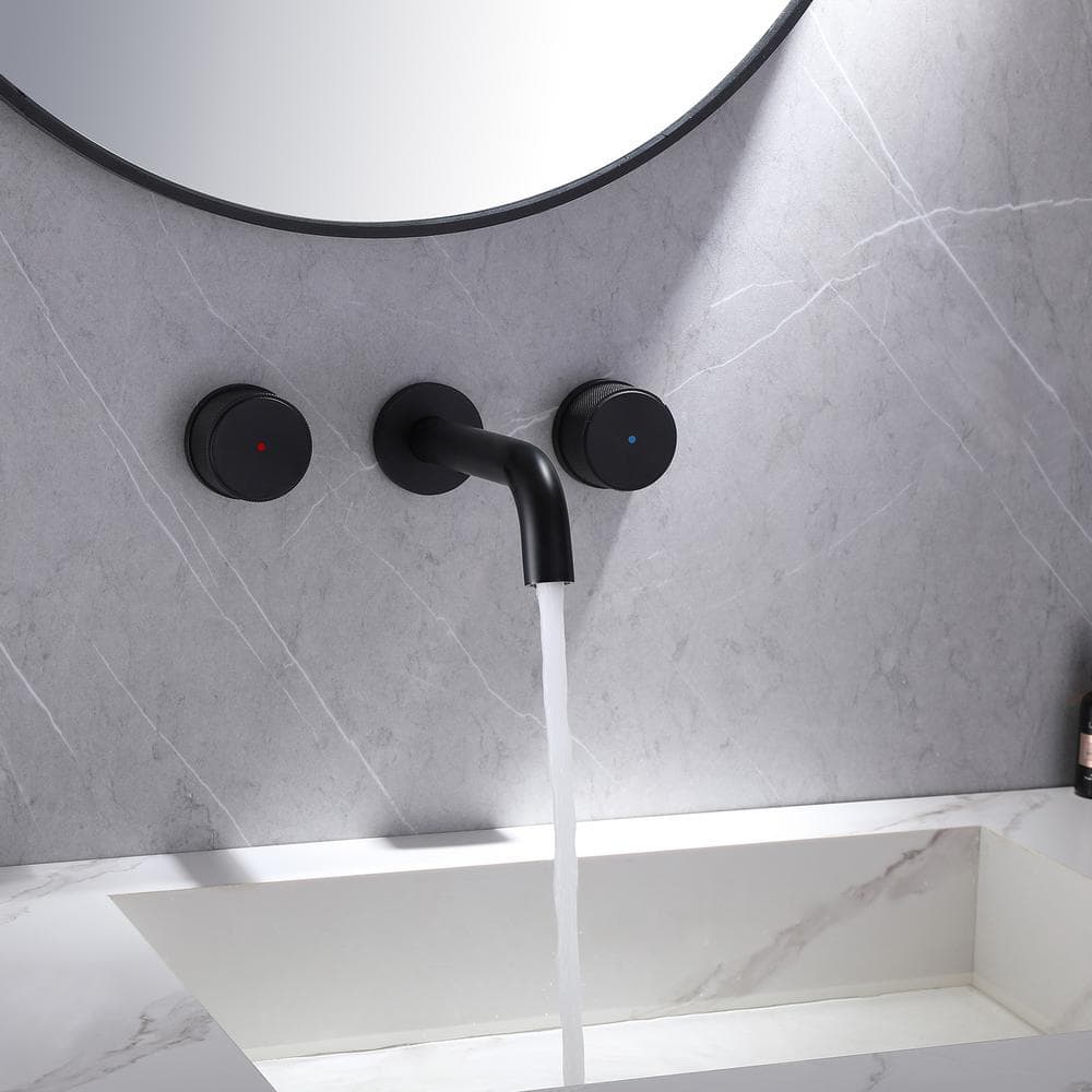 Matte Black Wall-Mount Two-Handle Bathroom Faucet