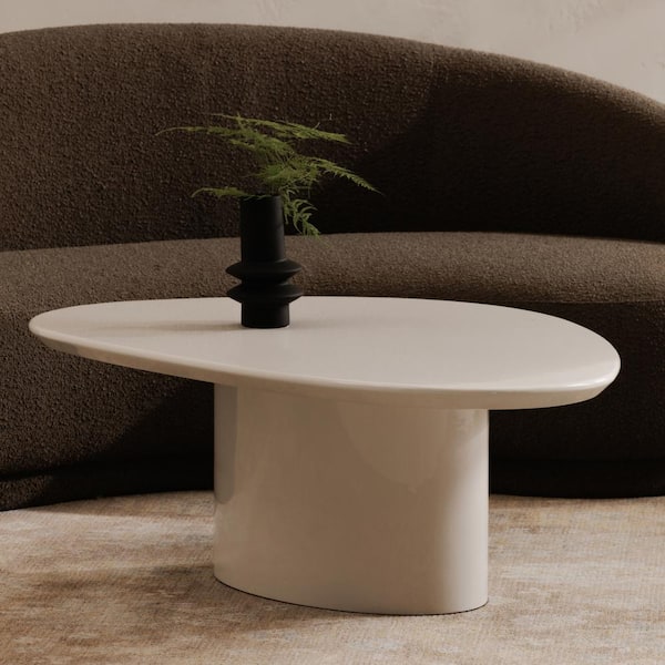 Murphy 46 in. Ivory White Triangle Coffee Table with High-Gloss Lacquer Finish