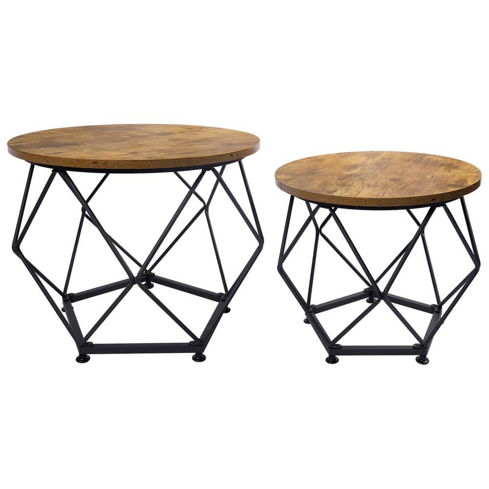 Cesicia Brown Round Steel Outdoor Coffee Table Set of 2 with Wood Top POPTTDK10 The Home Depot