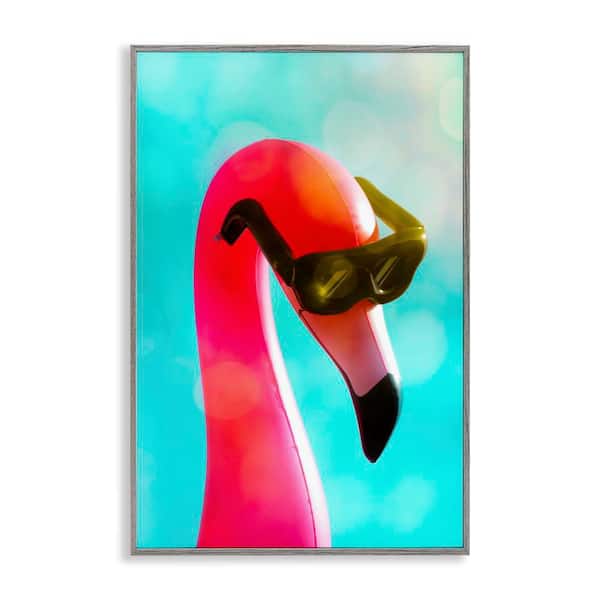 Stupell Industries Flamingo Basking in Bokeh by Graffi*tee Studios Gray Framed Animal Giclee Art Print 18 in. x 12 in.