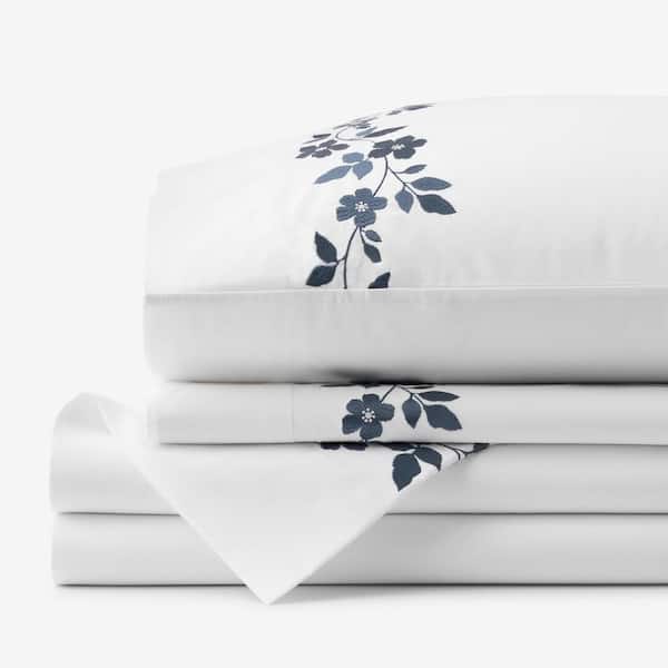 The Company Store Legends Hotel Brighton Embroidered Egyptian Navy Cotton Percale Full Sheet Set