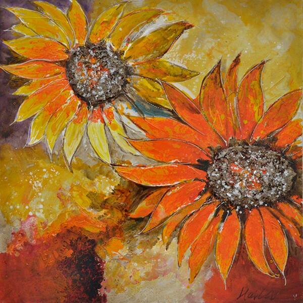 Yosemite Home Decor 39 in. x 39 in. "Sunburst Flower I" Contemporary Artwork