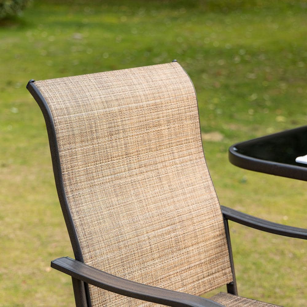 Brown Steel Frame Outdoor Swivel Bar Stools with Armrests
